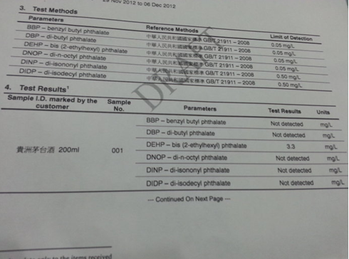 网友公布茅台香港送检结果：塑化剂超标逾一倍